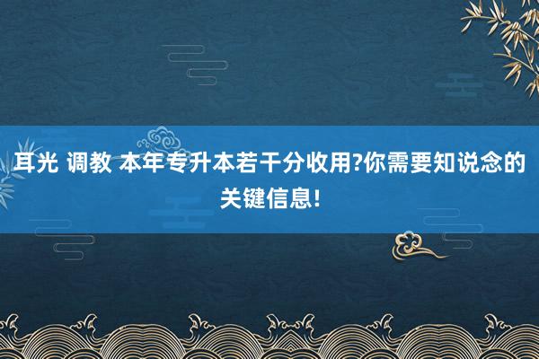 耳光 调教 本年专升本若干分收用?你需要知说念的关键信息!