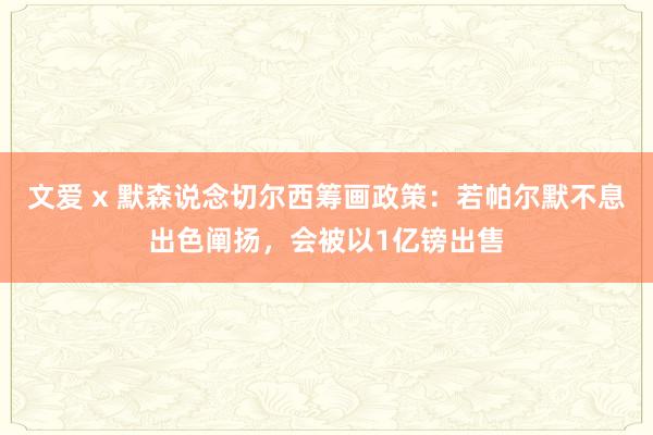 文爱 x 默森说念切尔西筹画政策：若帕尔默不息出色阐扬，会被以1亿镑出售