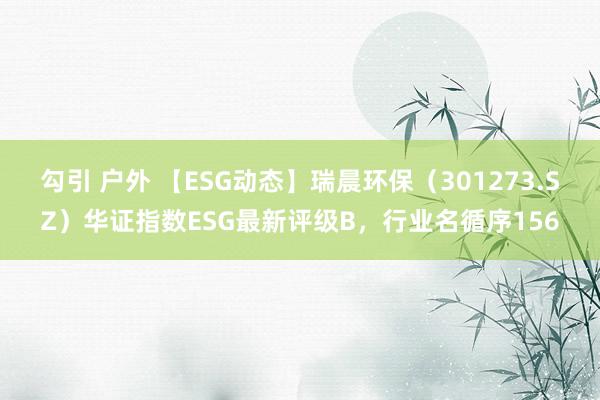 勾引 户外 【ESG动态】瑞晨环保（301273.SZ）华证指数ESG最新评级B，行业名循序156