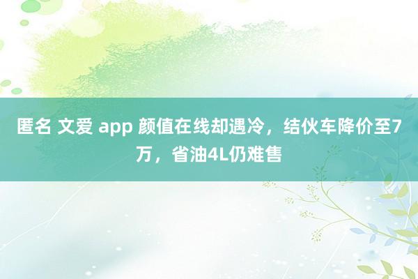 匿名 文爱 app 颜值在线却遇冷，结伙车降价至7万，省油4L仍难售