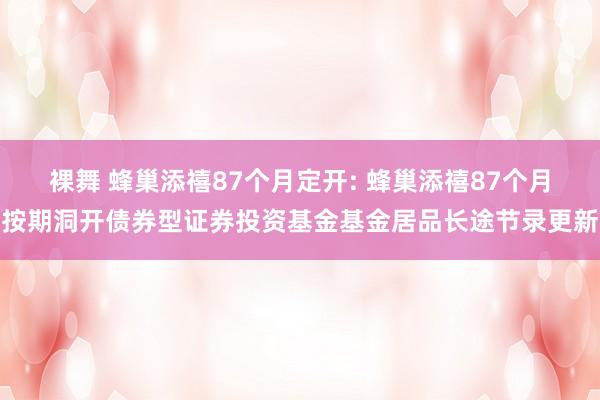 裸舞 蜂巢添禧87个月定开: 蜂巢添禧87个月按期洞开债券型证券投资基金基金居品长途节录更新