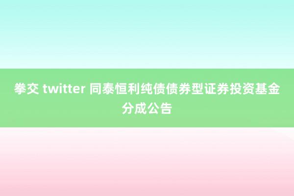 拳交 twitter 同泰恒利纯债债券型证券投资基金分成公告